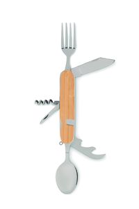 SUBETE 5-in-1 Folding Camping Cutlery Set with Wooden Case - GiftRetail MO6473