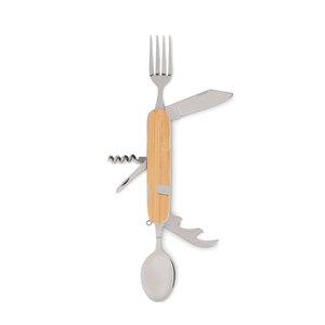 SUBETE 5-in-1 Folding Camping Cutlery Set with Wooden Case - GiftRetail MO6473