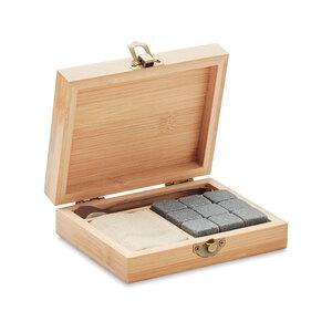 DUNDALK Premium Bamboo Box with 9 Reusable Stone Ice Cubes - GiftRetail MO9942