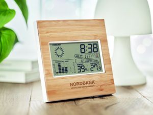 TURKU Weather station bamboo front - GiftRetail MO9959