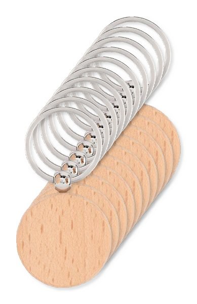 Pack of 100 GiftRetail MO9773 - TOTY WOOD Round wooden key ring