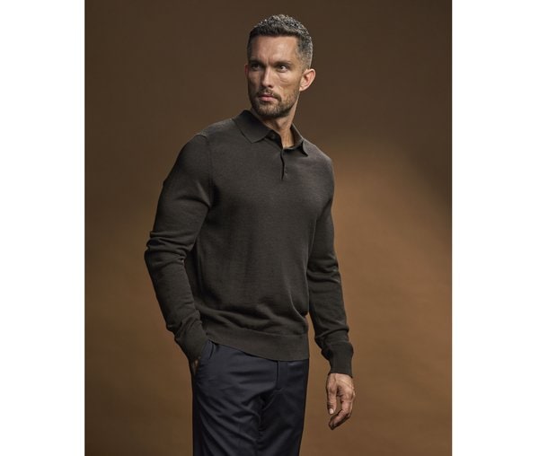 Tricou polo din lână cu mâneci lungi